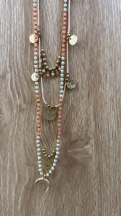 Poem Song Necklace, Coral/Pearl