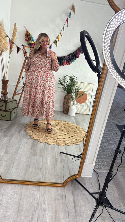 Full Bloom Floral Print Smocked Maxi Dress