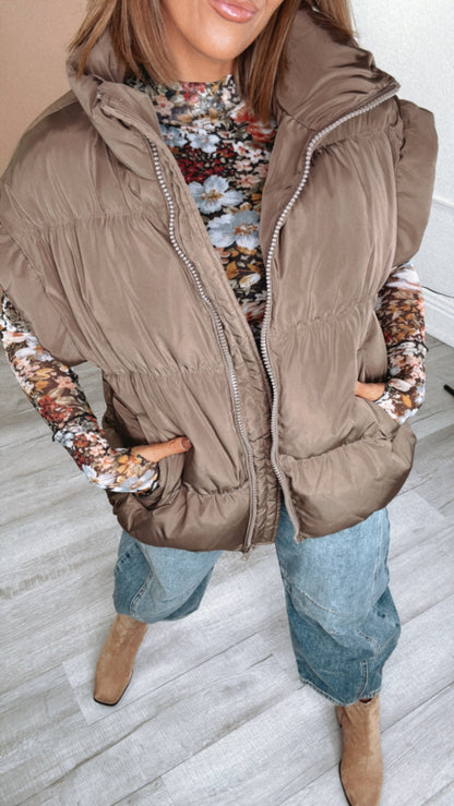 Over Sized Puffer Vest, Brown