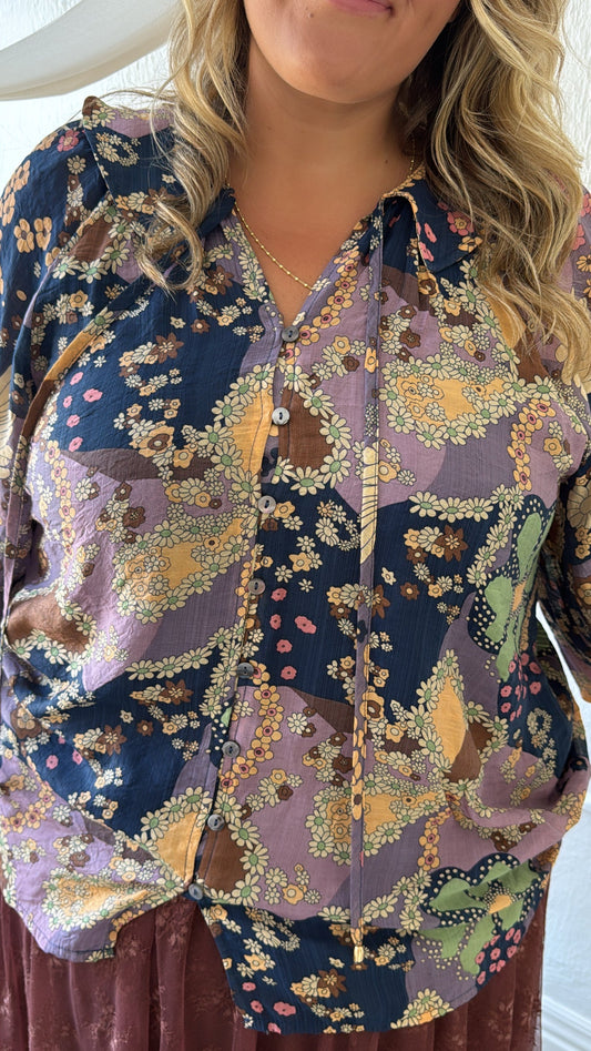 New Groove Floral Printed Top, Purple