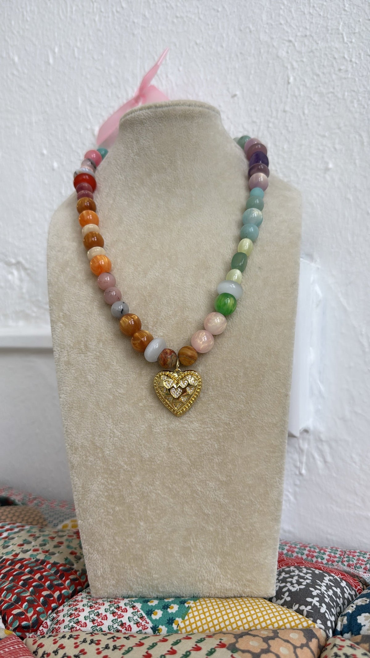 Rainbow Gemstone Heart Necklace