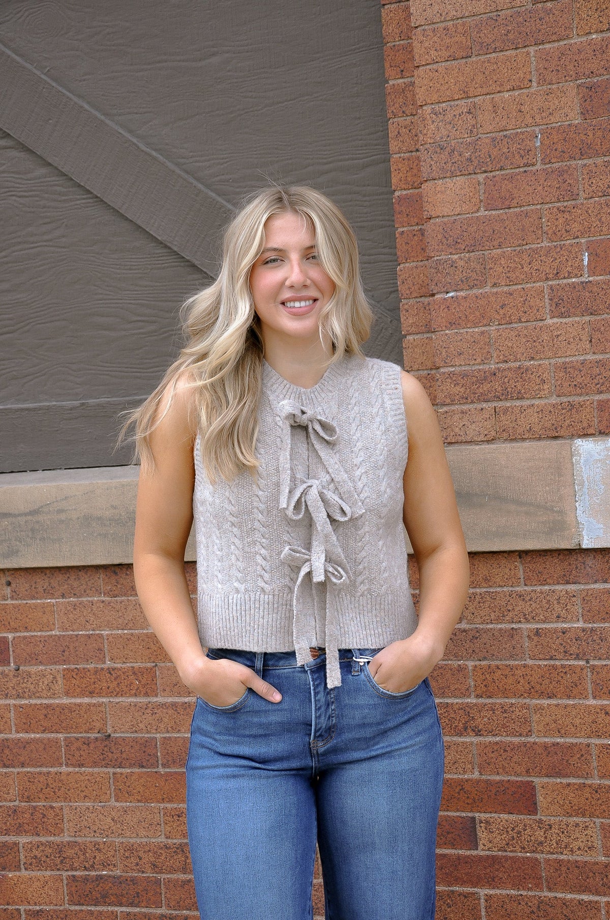Cable Knit Bow Tie Sweater Vest
