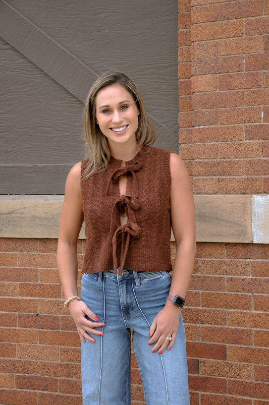 Cable Knit Bow Tie Sweater Vest