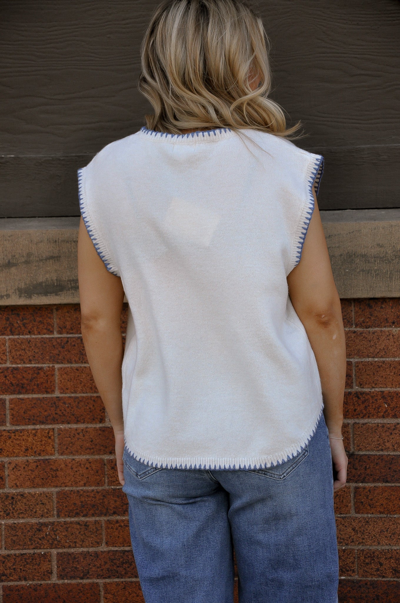 Cap Sleeve Blanket Stitch Sweater