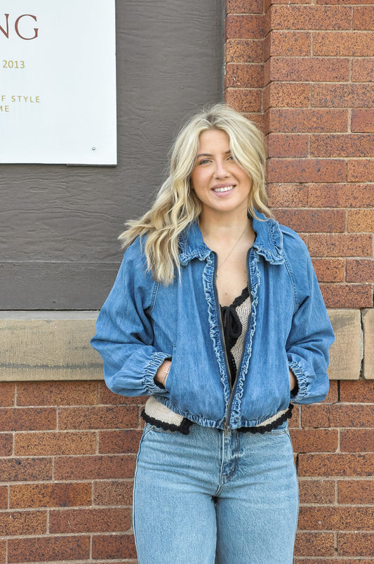 Chic Denim Ruffle Jacket