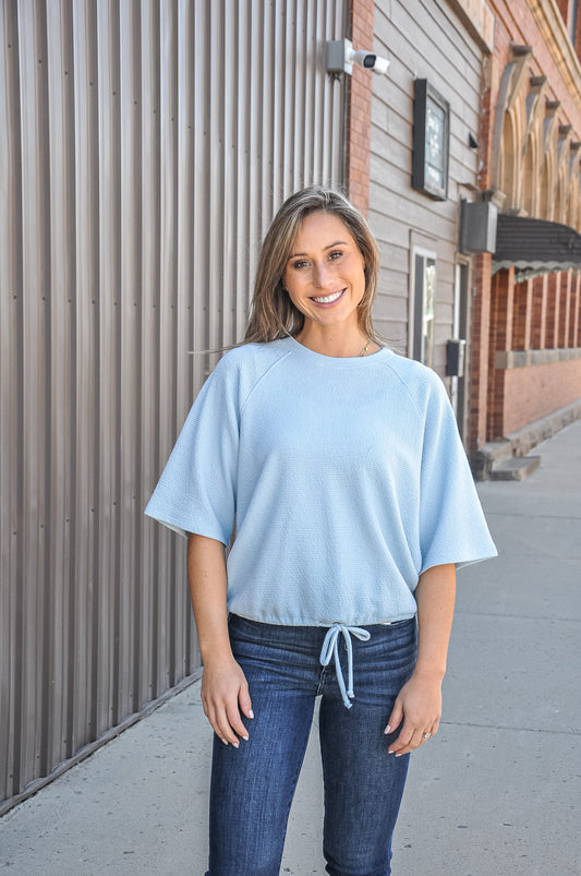 Cloudy Knit 1/2 Sleeve Tie In Front Top