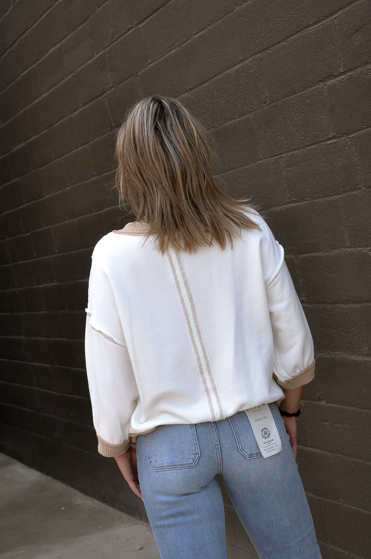 Contrast Rib-Band & Stitch Raw Edge Top