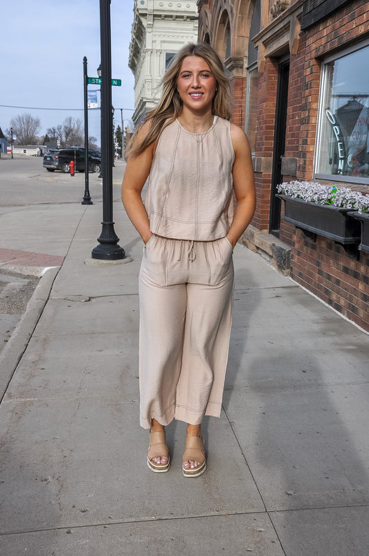 Contrast Stitch Loose Tank Top Pant Set