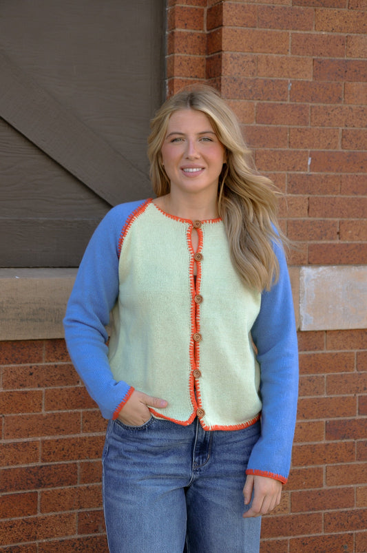 Contrast Stitch Raglan Knit Cardigan