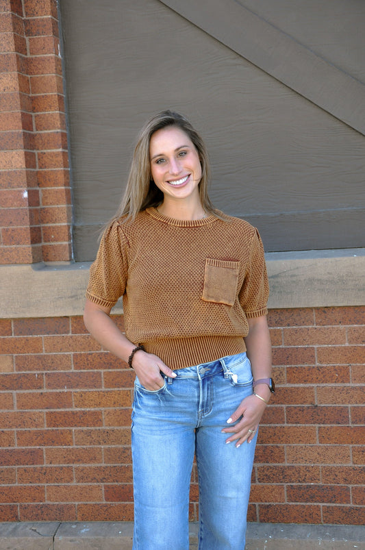 Copper Crew Neck Pocketed Sweater