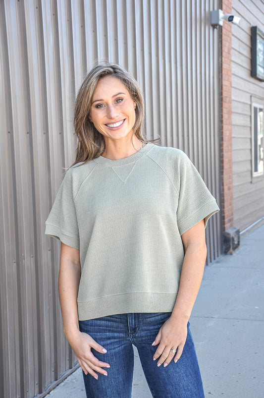 Corded Round Neck 1/2 Sleeve Top