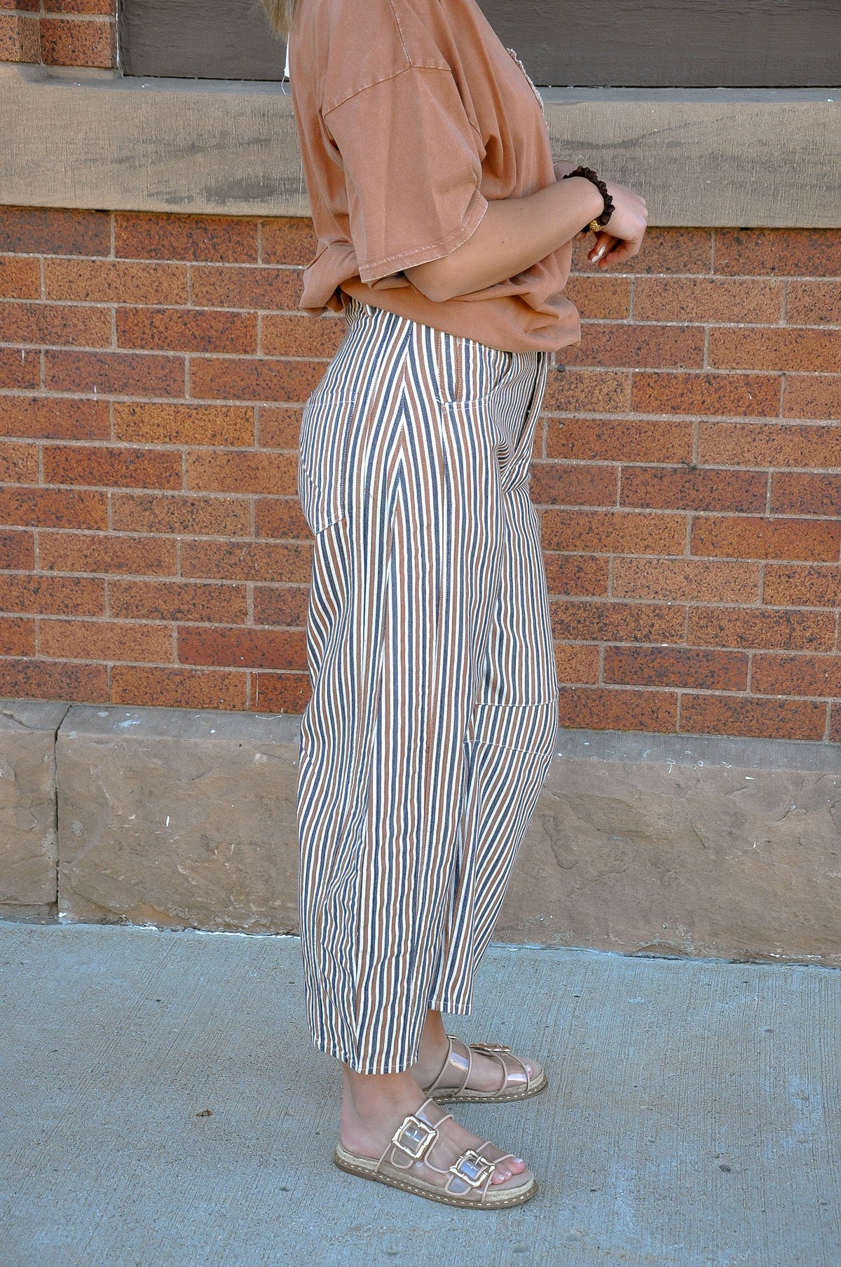 Barrel Leg Min Wash Striped Jeans