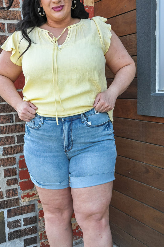 Curvy JB HW Tummy Control Cool Denim Shorts