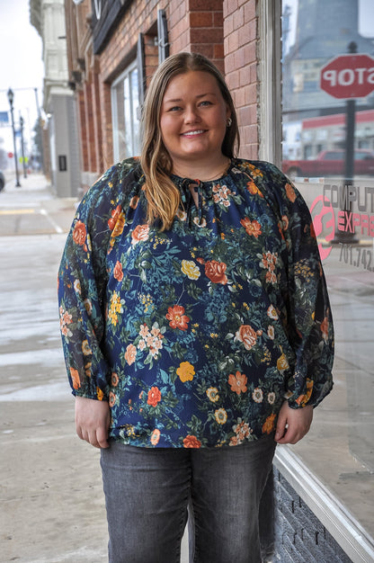 Curvy Mixed Floral Tie Detail Top