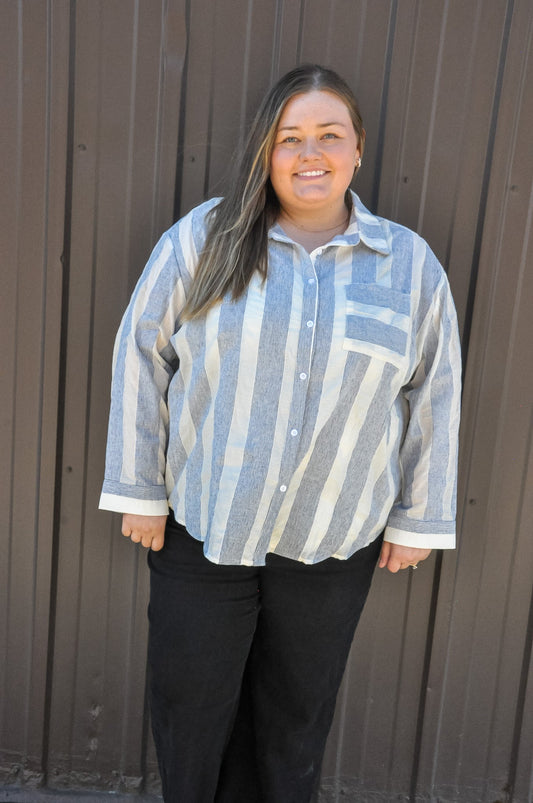 Curvy Mixed Stripe Button Up Shirt