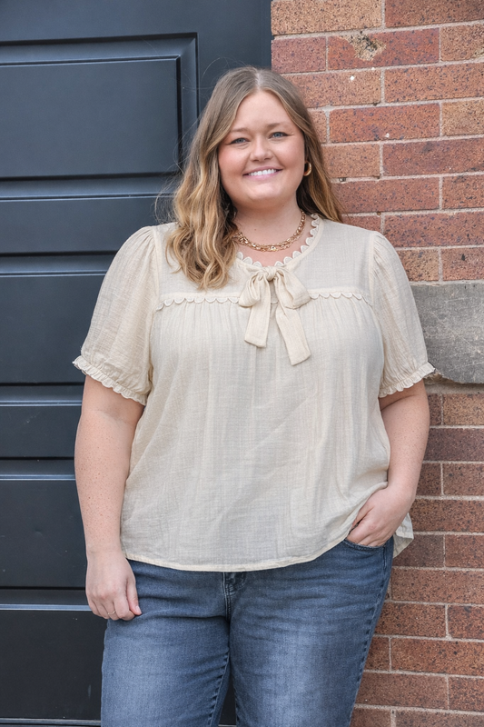 Curvy Scallop Trim Front Tie Top