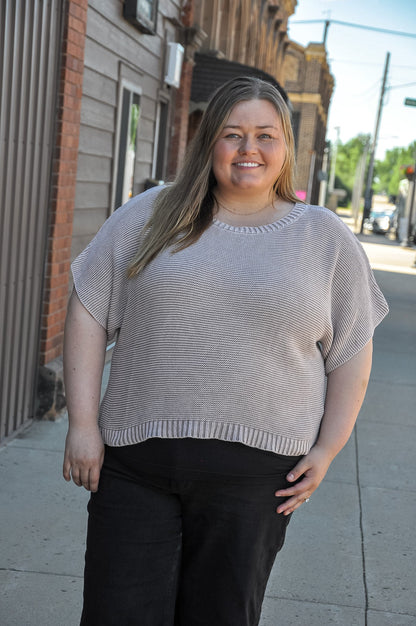 Curvy Short Dolman Sleeves Washed Knit Top