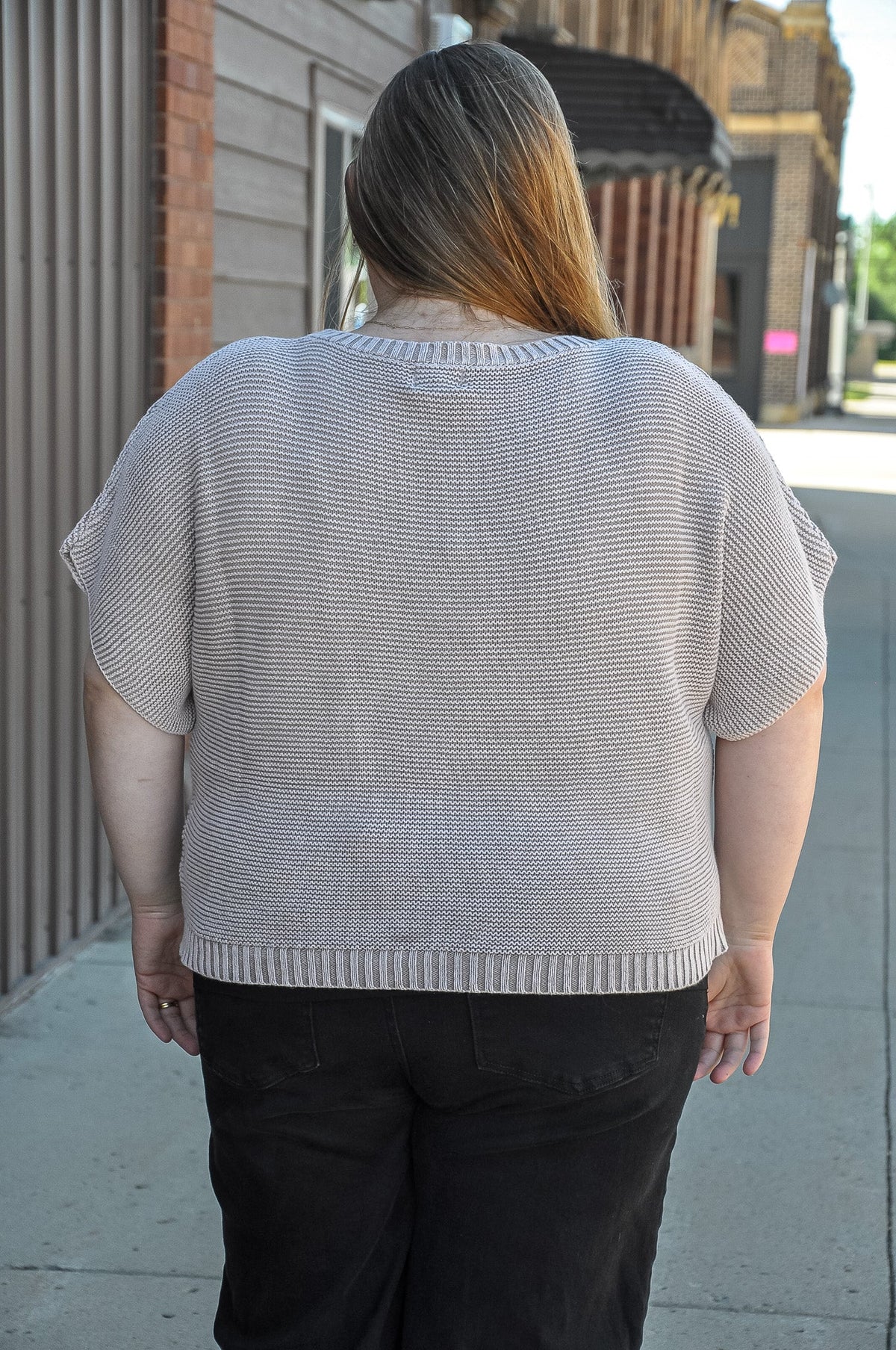 Curvy Short Dolman Sleeves Washed Knit Top