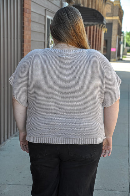 Curvy Short Dolman Sleeves Washed Knit Top