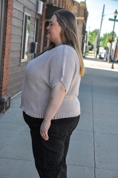 Curvy Short Dolman Sleeves Washed Knit Top