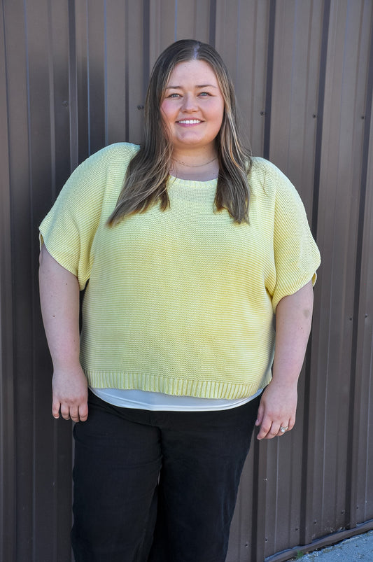 Curvy Short Dolman Sleeves Washed Knit Top