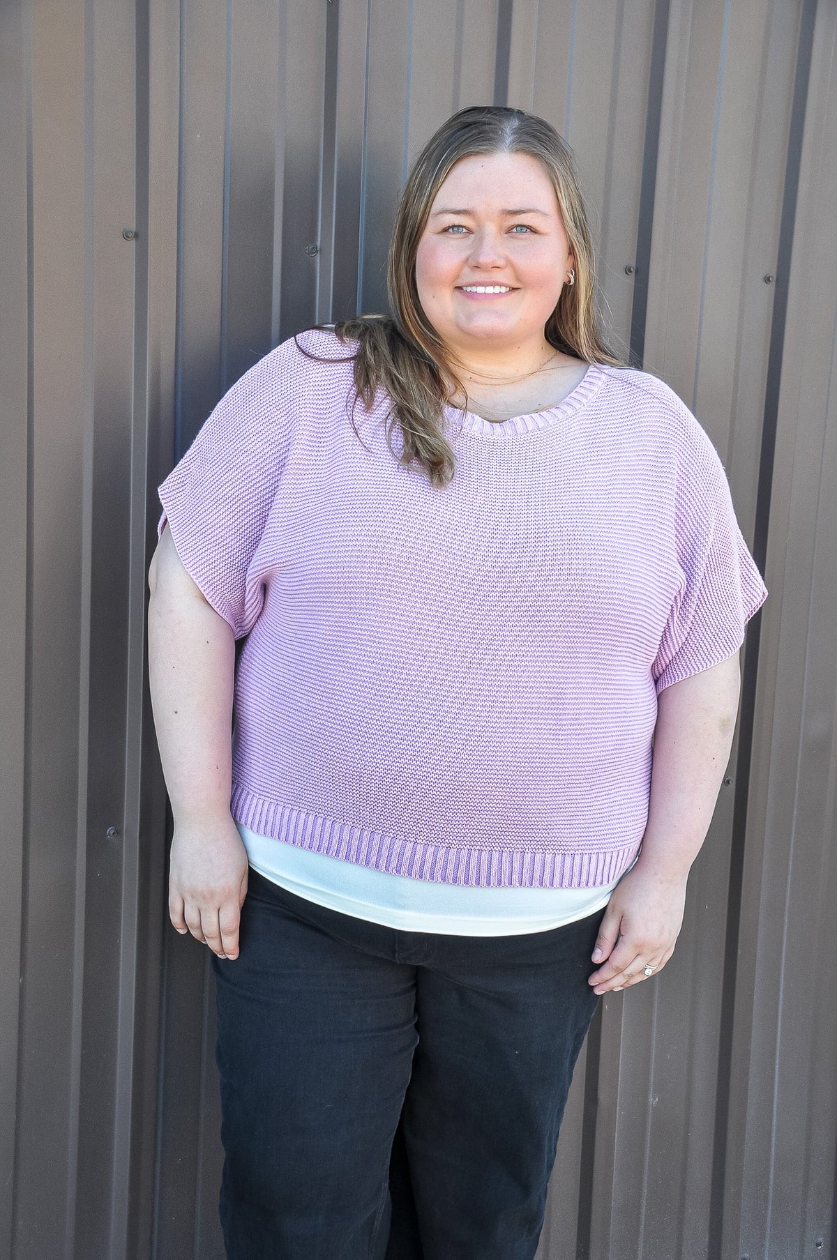 Curvy Short Dolman Sleeves Washed Knit Top