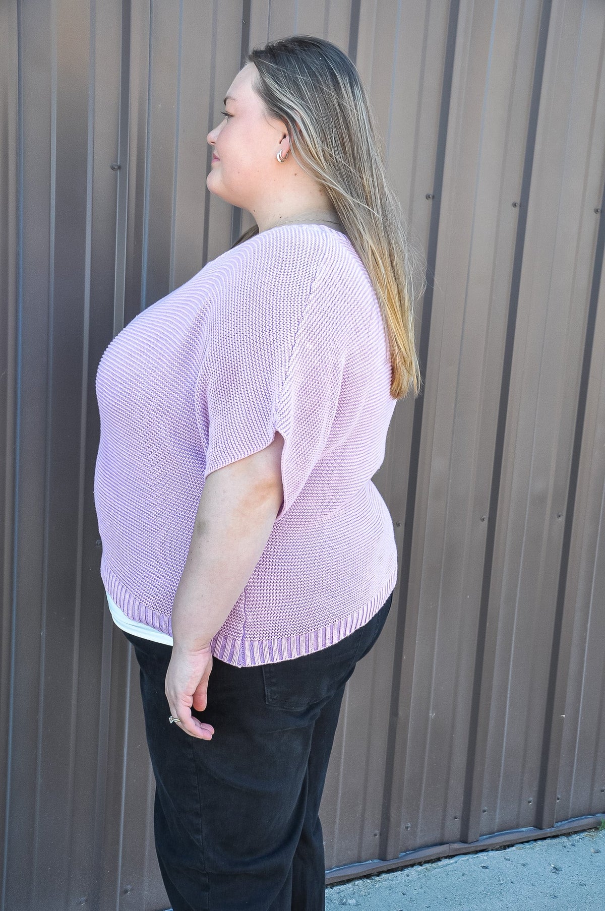 Curvy Short Dolman Sleeves Washed Knit Top