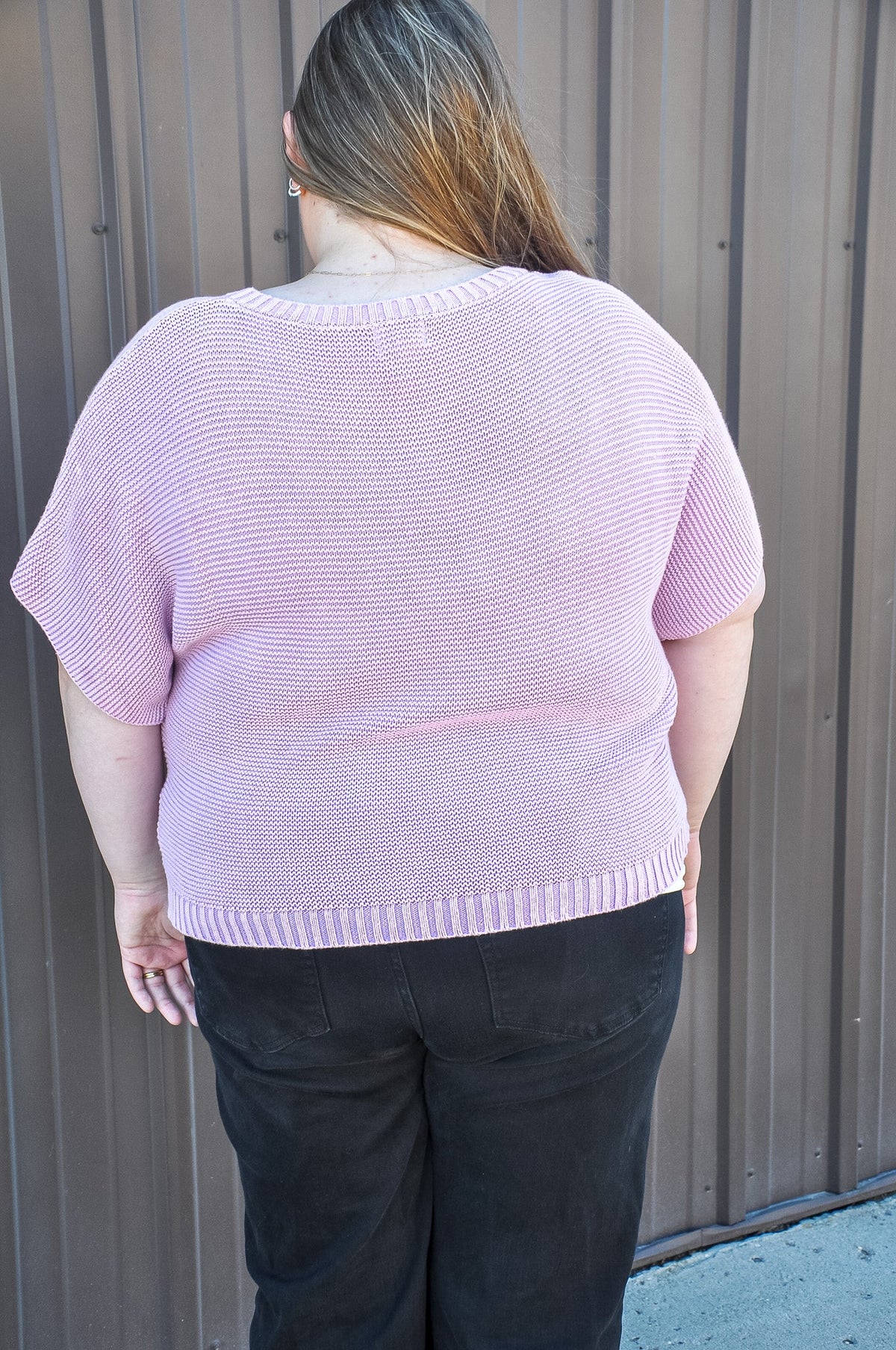 Curvy Short Dolman Sleeves Washed Knit Top