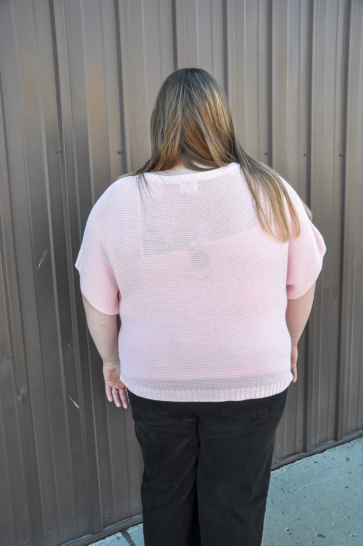 Curvy Short Dolman Sleeves Washed Knit Top