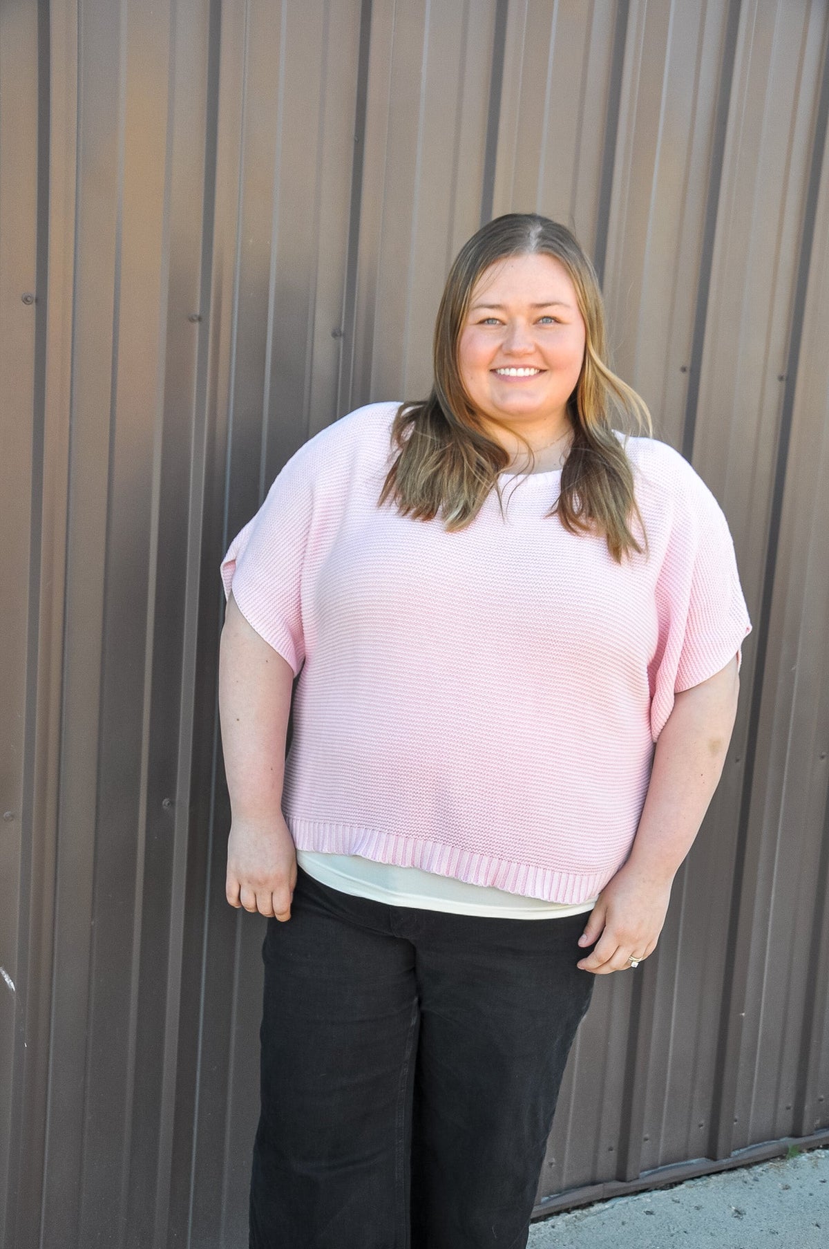 Curvy Short Dolman Sleeves Washed Knit Top