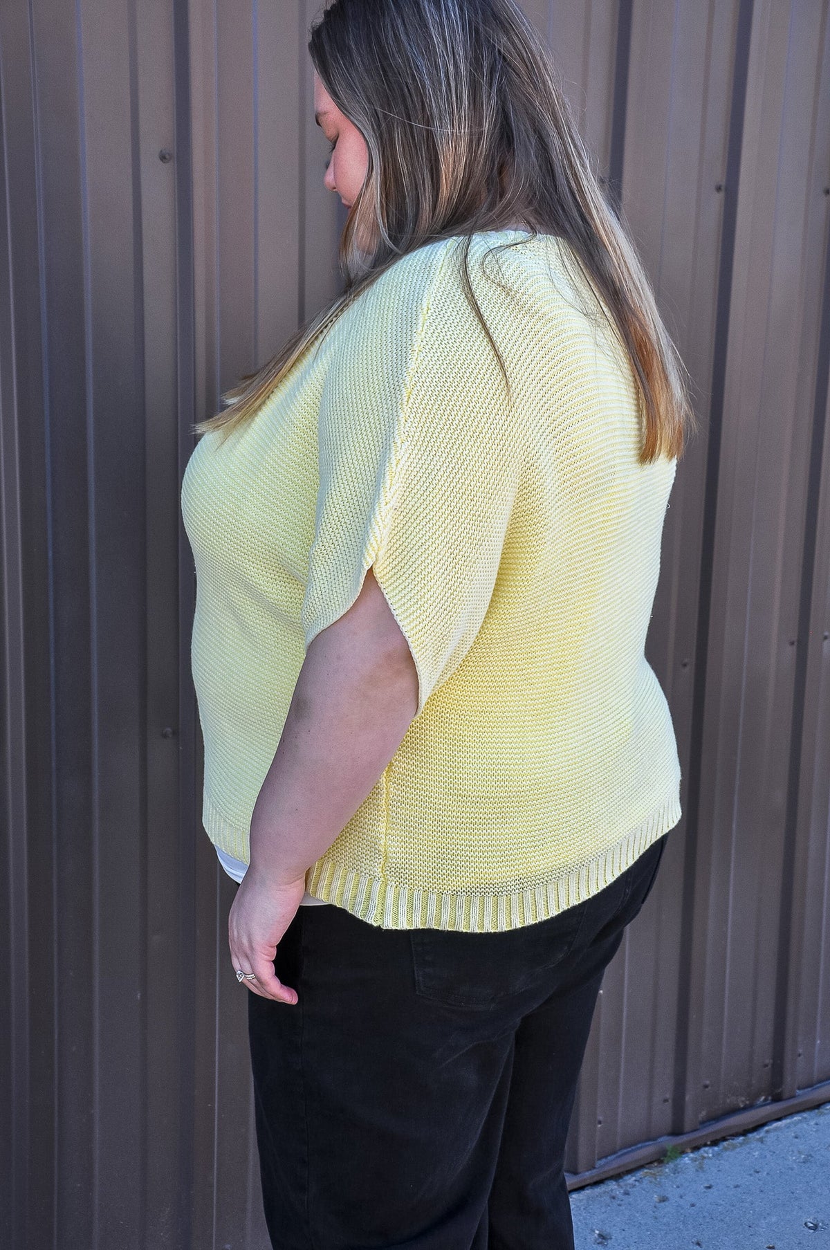 Curvy Short Dolman Sleeves Washed Knit Top
