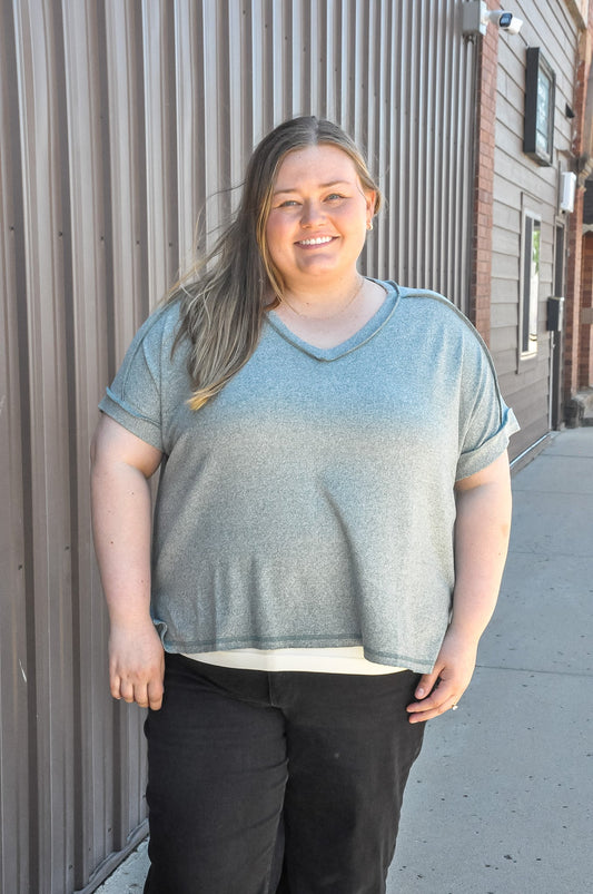Curvy Soft Melange Hacci V-neck Tee
