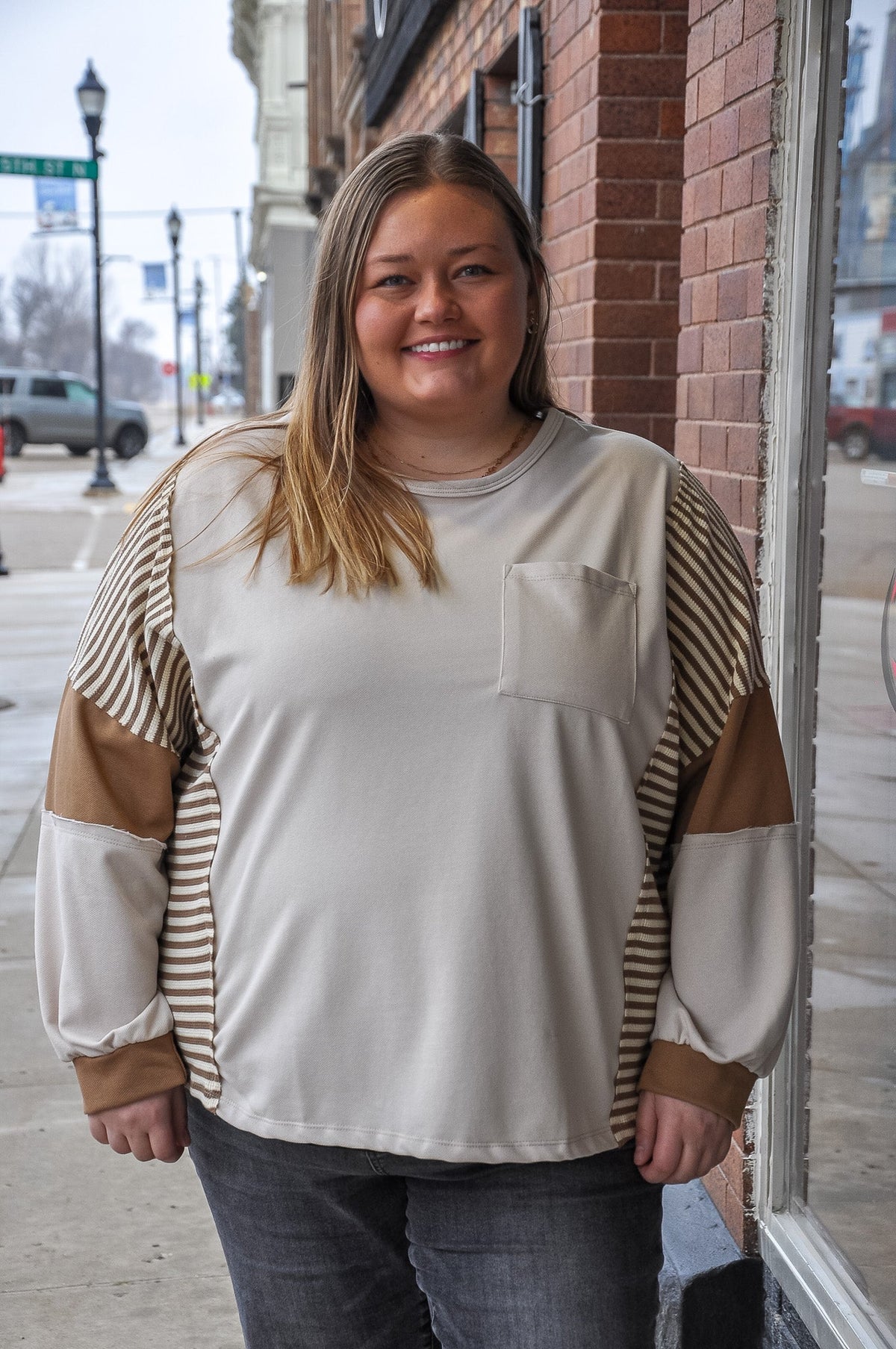 Curvy Stripe and Color Block Knit Top