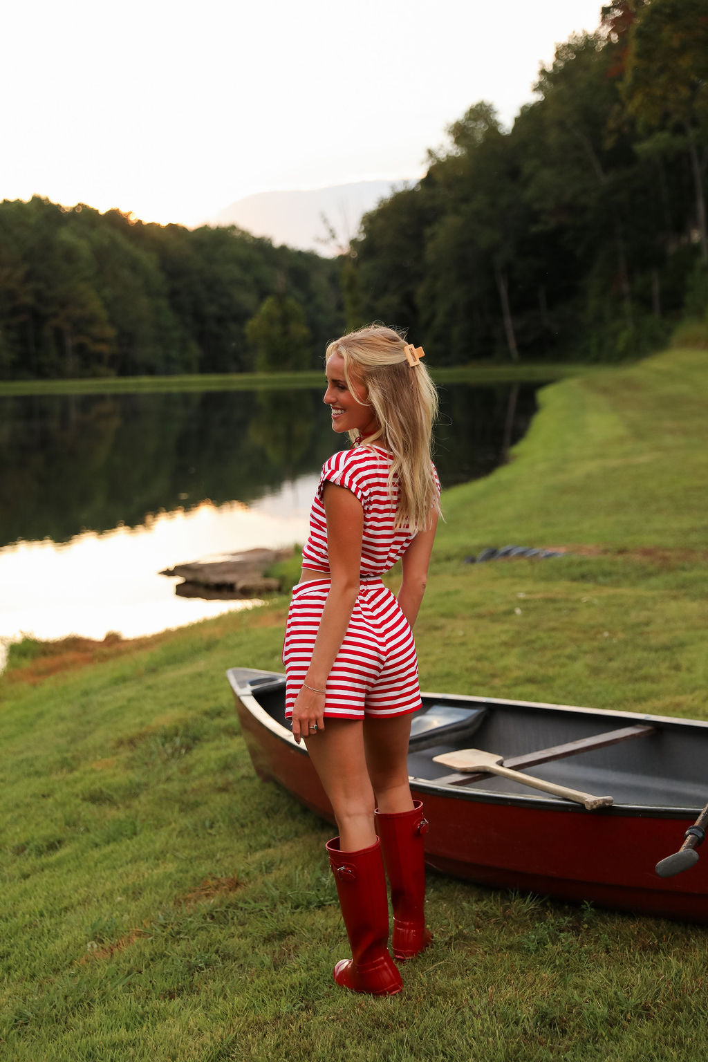 Stripe Short - Cherry Red
