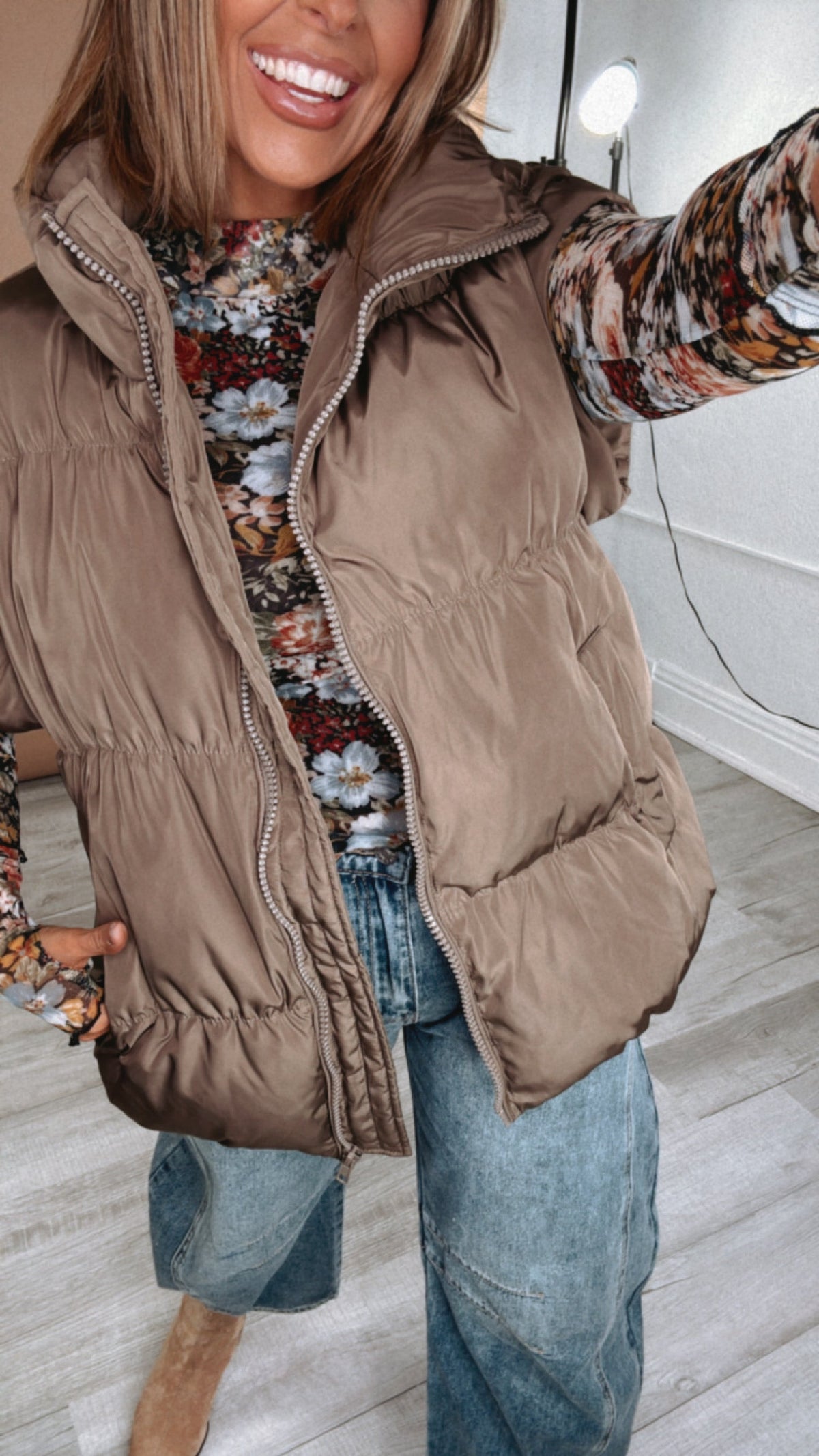 Over Sized Puffer Vest, Brown