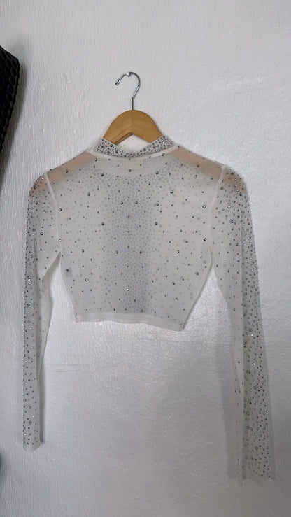 Rhinestone Crop Top, White