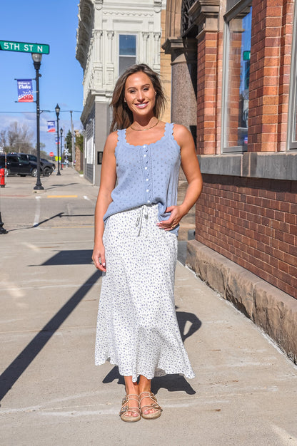 Dusty Blue Crochet Sleeveless Top