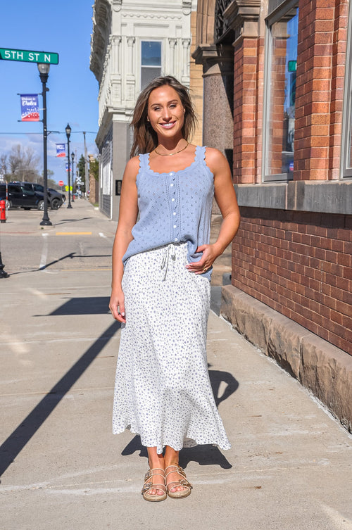 Dusty Blue Crochet Sleeveless Top