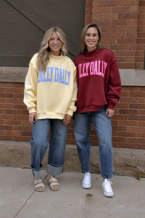 'Dilly Dally' Reversible Mock Neck Sweatshirt