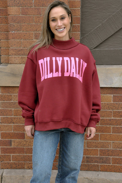 'Dilly Dally' Reversible Mock Neck Sweatshirt