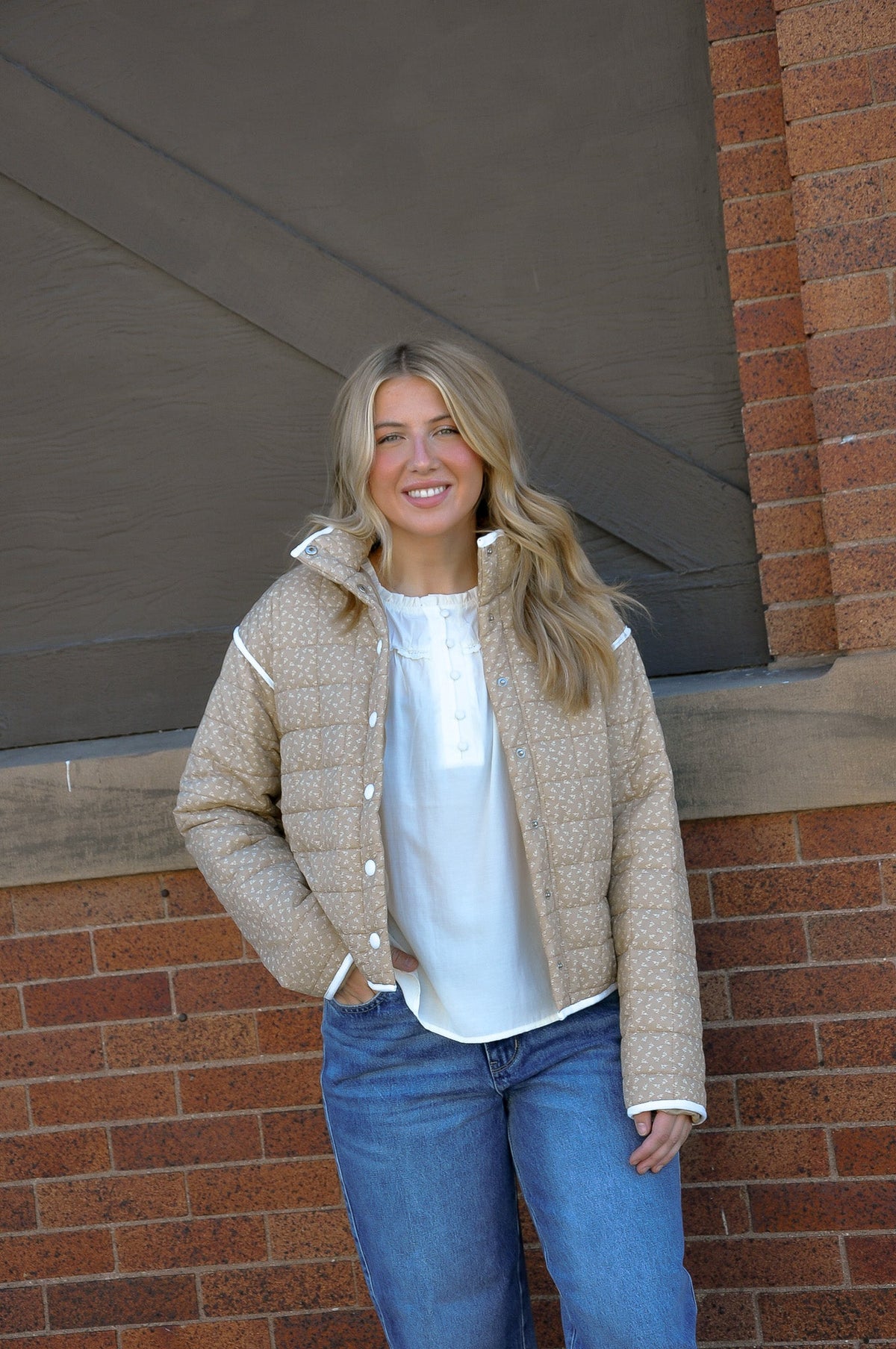 Ditsy Floral Puffer Jacket W/Contrast Hem