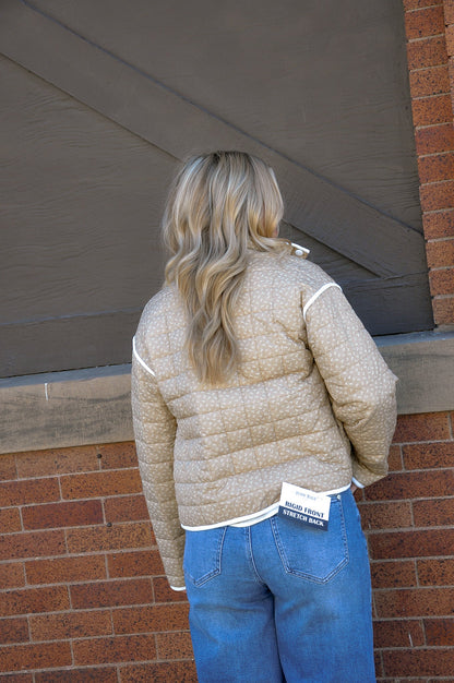 Ditsy Floral Puffer Jacket W/Contrast Hem