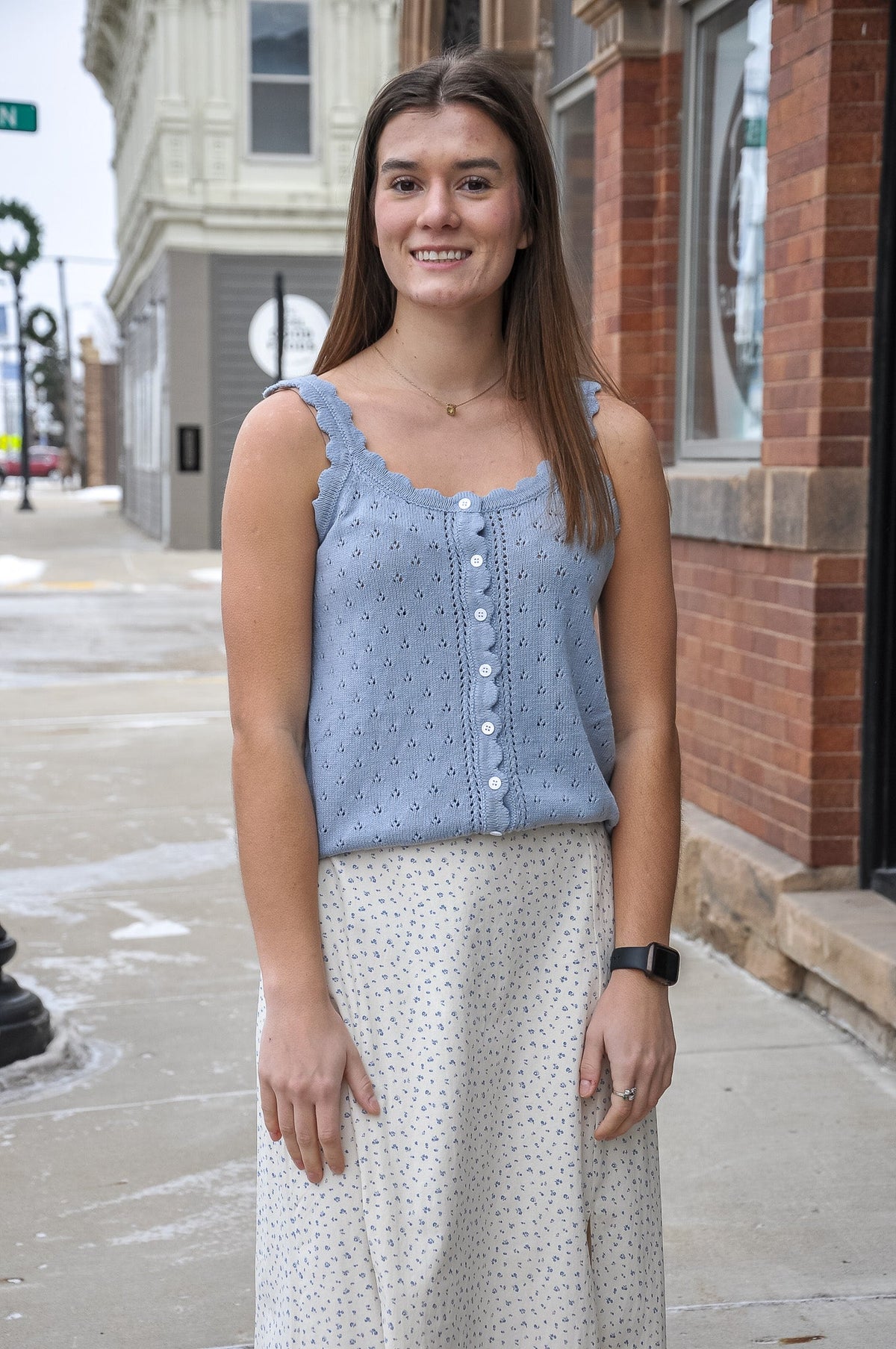 Dusty Blue Crochet Sleeveless Top