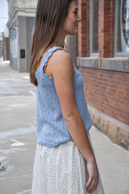 Dusty Blue Crochet Sleeveless Top