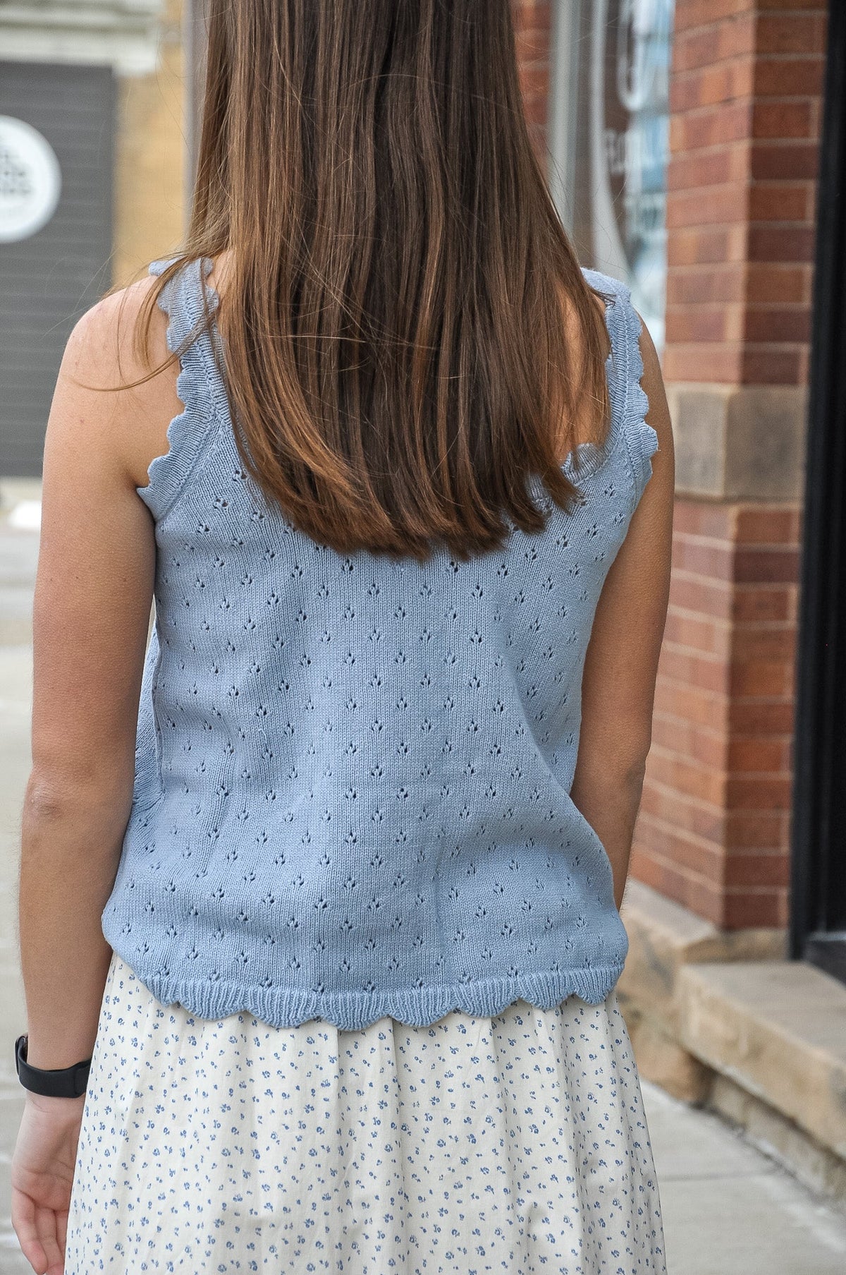 Dusty Blue Crochet Sleeveless Top