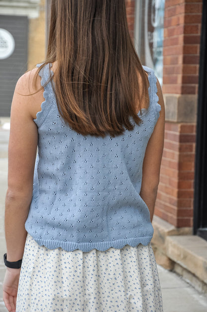 Dusty Blue Crochet Sleeveless Top