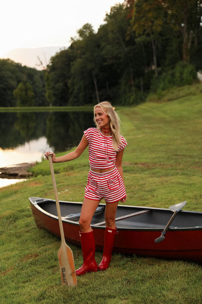Stripe Short - Cherry Red