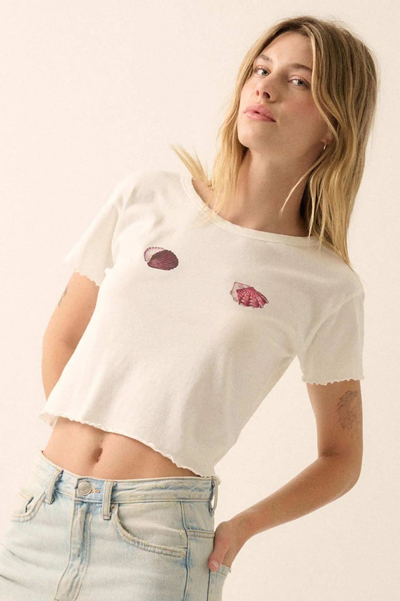 For the Shell of It Cropped Graphic Baby Tee