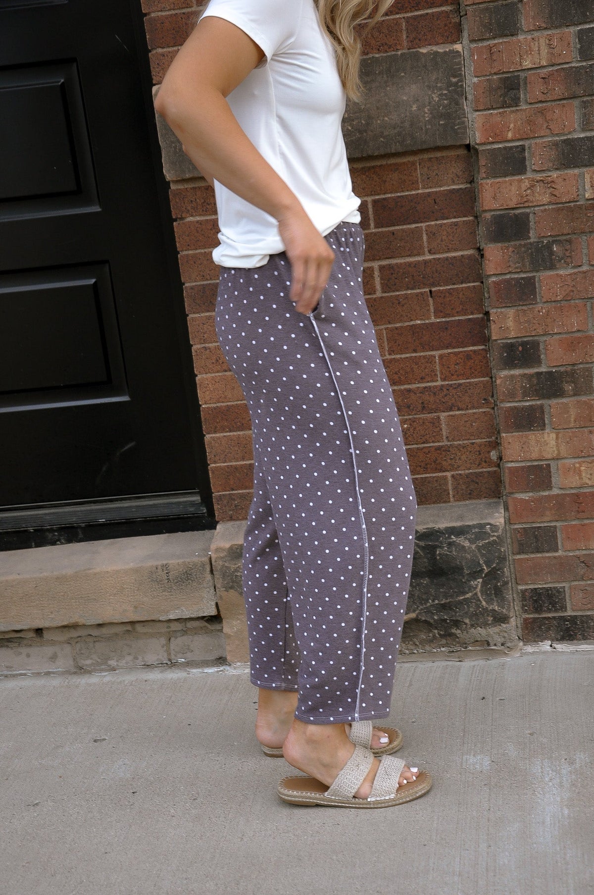 Elastic Waist Polka Dot Barrel Pants