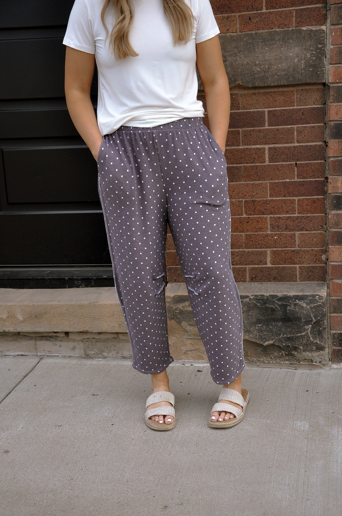Elastic Waist Polka Dot Barrel Pants